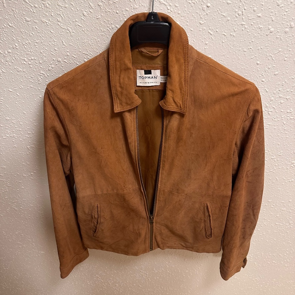 Topman Brown Suede Bomber Jacket
